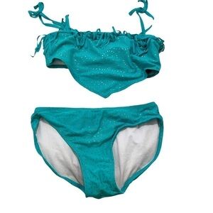 Cleobella Turquoise Girls Size Large Two Piece Swimsuit Turquoise‎ Gold Dots